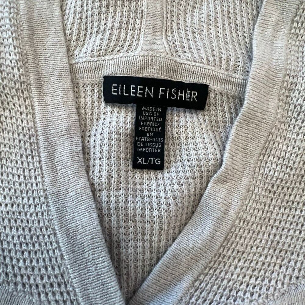 Eileen Fisher Gray Waffle Knit Zip Up Hoodie Organic Cotton Size XL - Picture 2 of 5